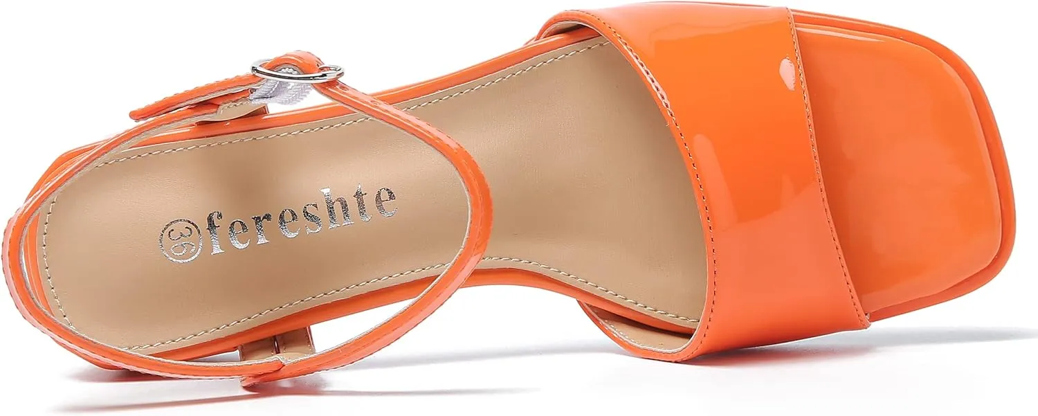 fereshte Women's Ankle Strap Heeled Sandals Open Toe Strappy Low Block Heels Sandals