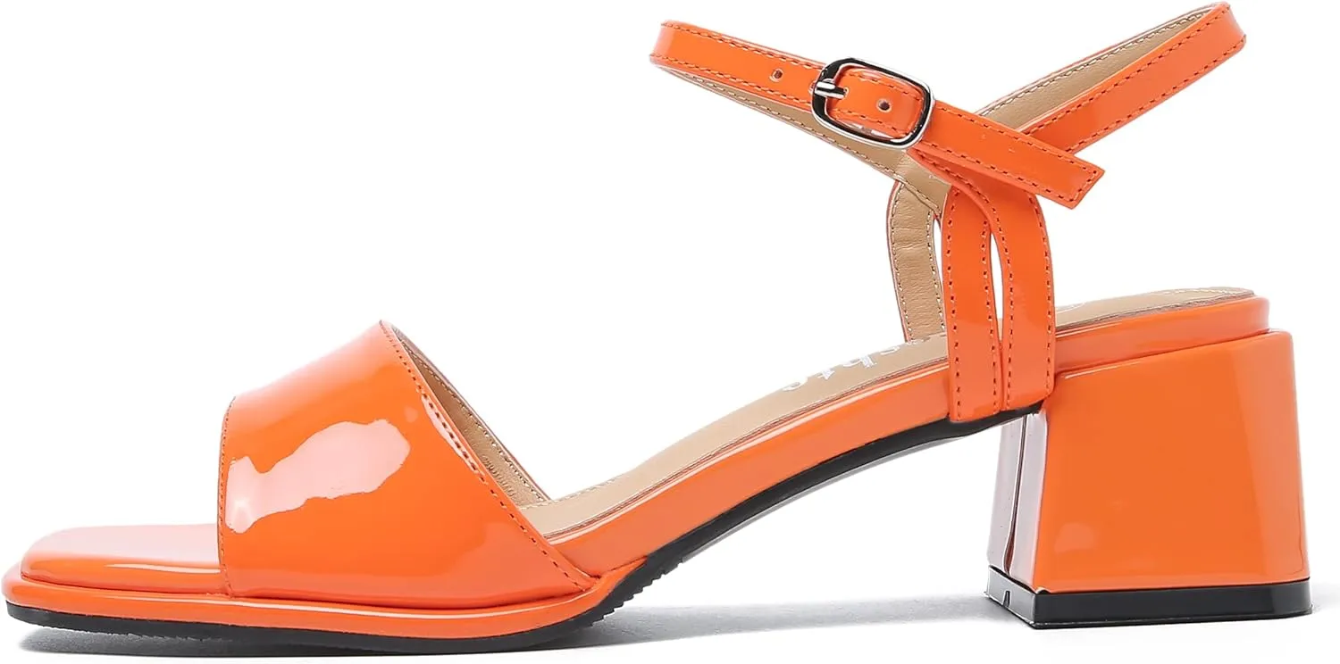 fereshte Women's Ankle Strap Heeled Sandals Open Toe Strappy Low Block Heels Sandals