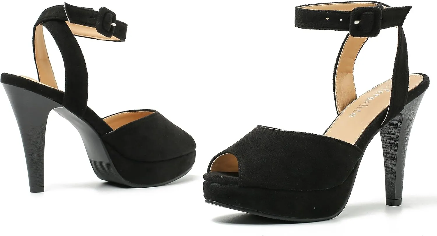 fereshte Women's High Heels Platform Sandals Ankle Strap Slingback Dress Sandal Pump Shoes
