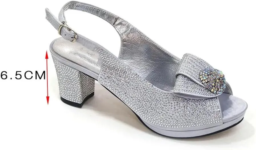 Fjnbbiot Fashion High Heels Sandals Beautiful Pu With Rhinestone Purple Shoes And Bag Set For Wedding Party