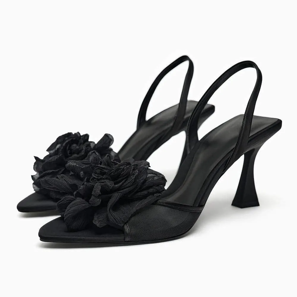 Floral Slingback Ankle Strap Heels