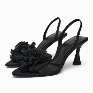 Floral Slingback Ankle Strap Heels