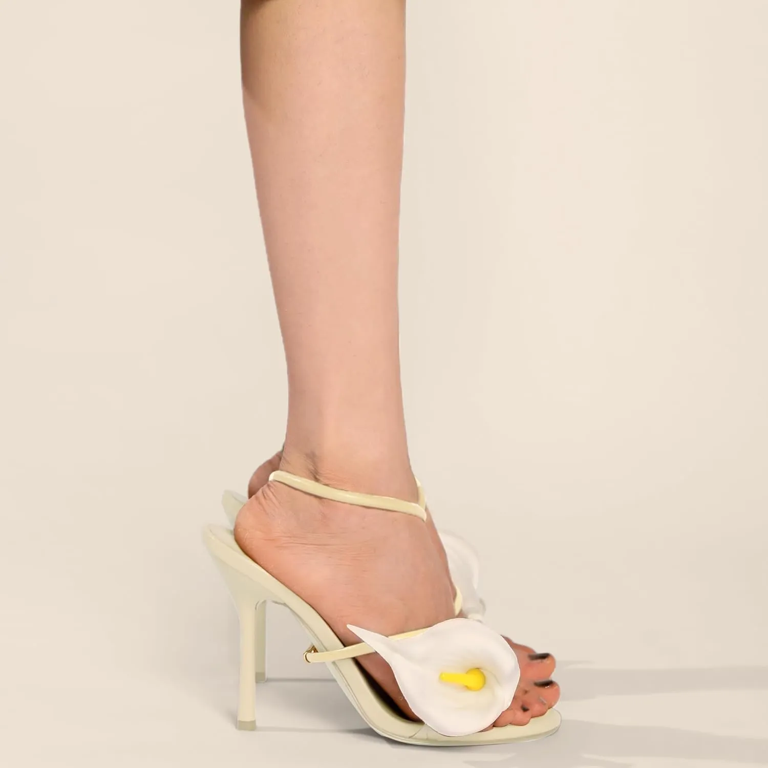 Flower High Heels for Women Calla Lily Open Toe Floral Stilettos Heels Sexy Strappy Wedding Birthday Dressy Heeled Sandals