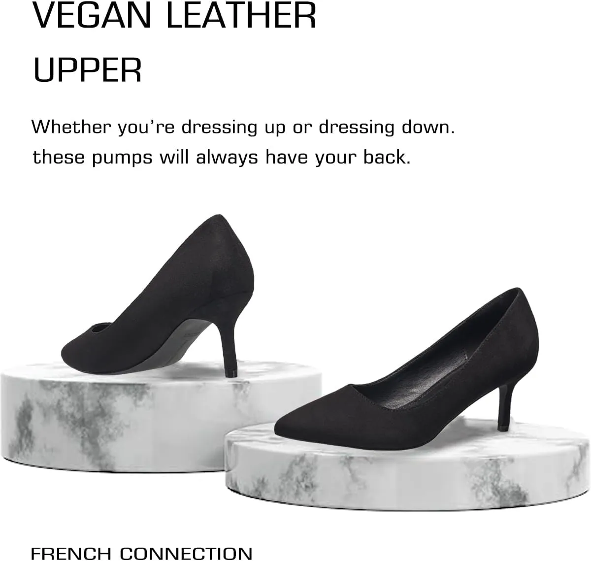 French Connection Kitten Heel Pumps for Women Closed Pointy Toe Slip-On Fashion Work Office Dress Shoes for Women