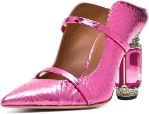 FSJ Women Pointed Toe Mules Chunky High Heels Sandals Pumps Slip On Two Strap Chic Crystal Block Heels Backless Casual Dressy Shoes Size 4-16 US