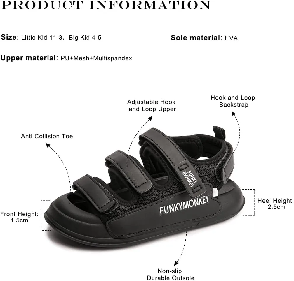 FUNKYMONKEY Kids Sports Sandals Boys Girls Anti Collision Toe Adjustable Lightweight Summer Fashion Walking Shoes