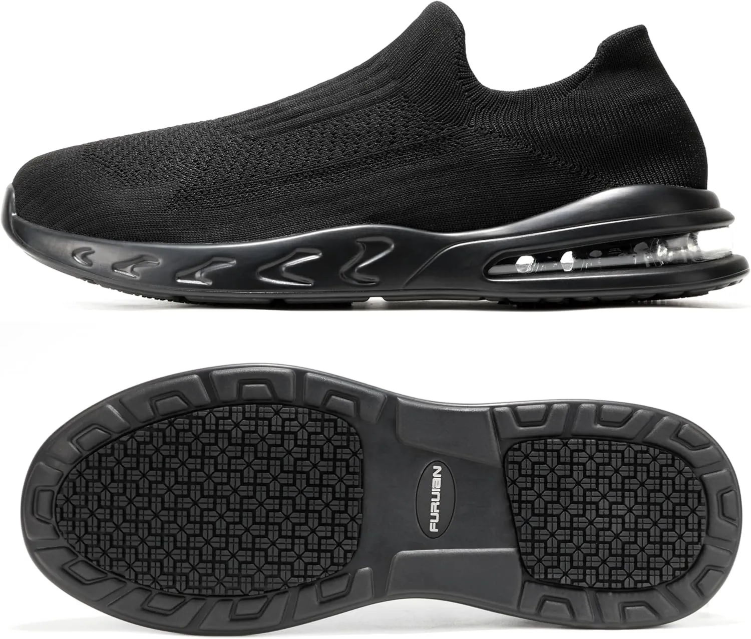 Furuian Men's Slip Resistant Black Mesh Casual Work Shoes