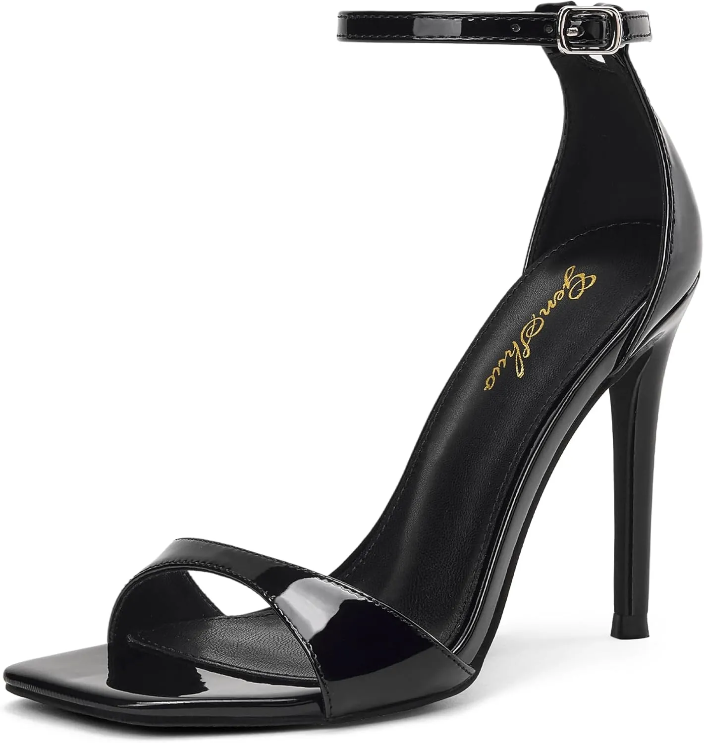 GENSHUO High Heeled Sandals for Women One Strap Heels with Square Open Toe 4 Inch Stiletto Ankle Strap Shoes Elegant Sexy Dress Wedding Party