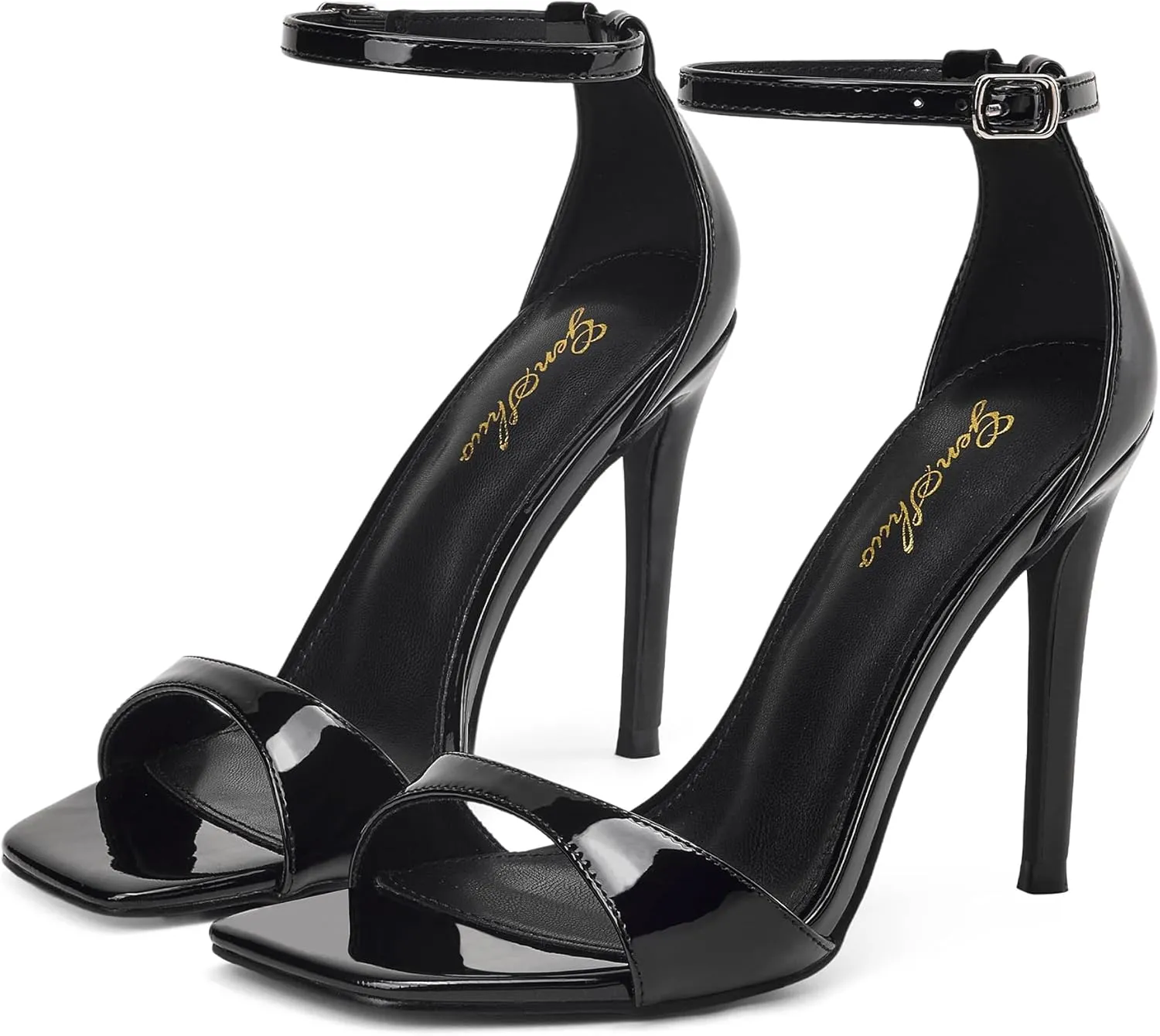 GENSHUO High Heeled Sandals for Women One Strap Heels with Square Open Toe 4 Inch Stiletto Ankle Strap Shoes Elegant Sexy Dress Wedding Party