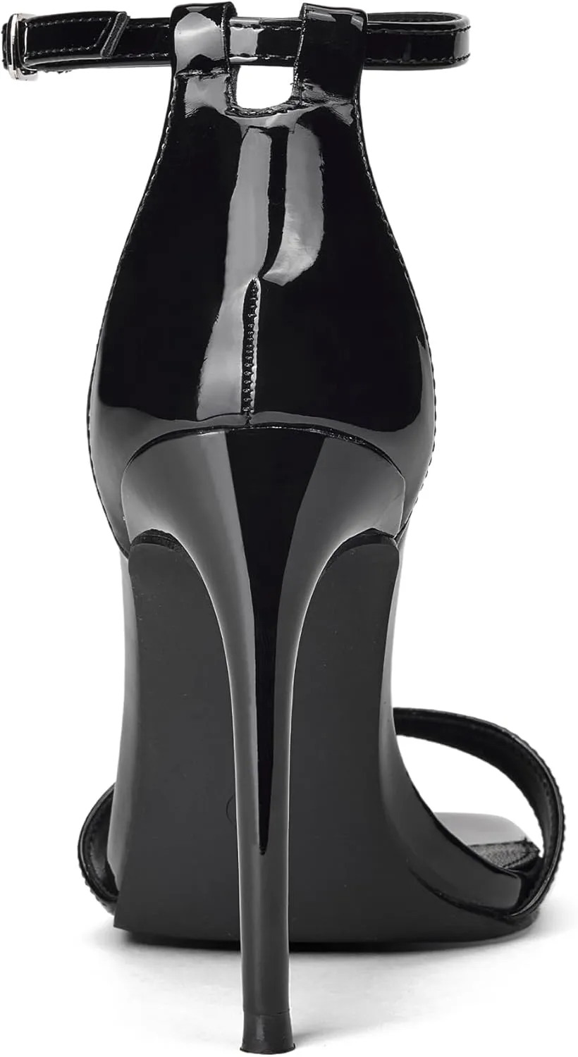 GENSHUO High Heeled Sandals for Women One Strap Heels with Square Open Toe 4 Inch Stiletto Ankle Strap Shoes Elegant Sexy Dress Wedding Party
