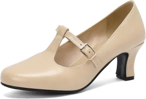 Gicoiz Ankle Strap Mary Jane Block Kitten Heels Women Retro Pumps