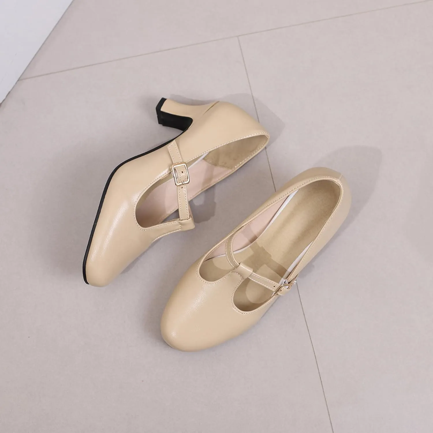 Gicoiz Ankle Strap Mary Jane Block Kitten Heels Women Retro Pumps
