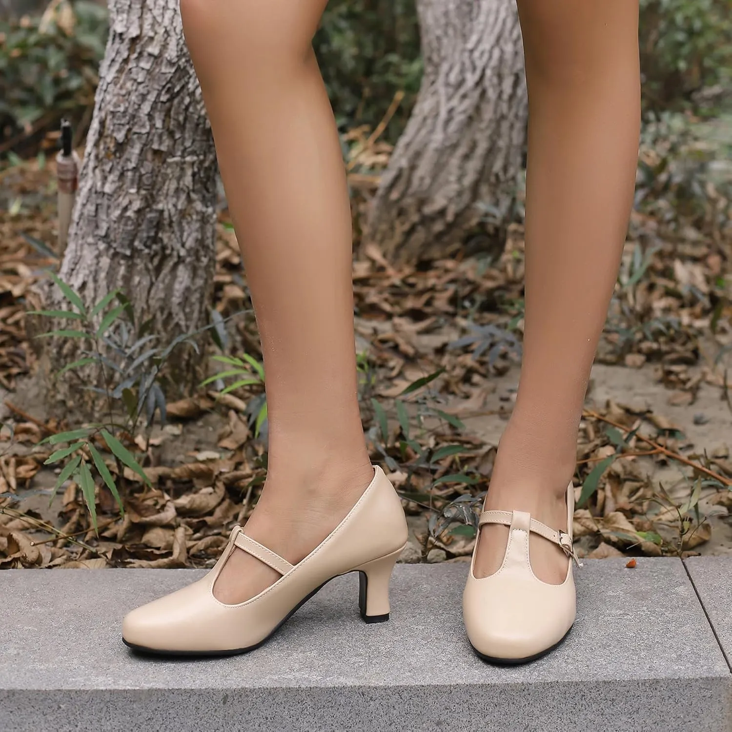Gicoiz Ankle Strap Mary Jane Block Kitten Heels Women Retro Pumps