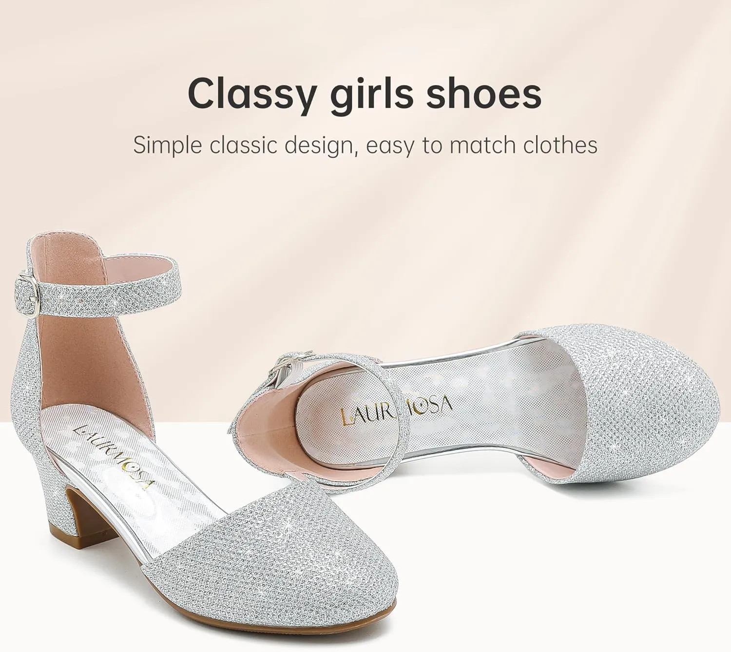 Girls Dress Shoes Closed Toe Chunky High Heels Ankle Strap Wedding Party Pump Shoes