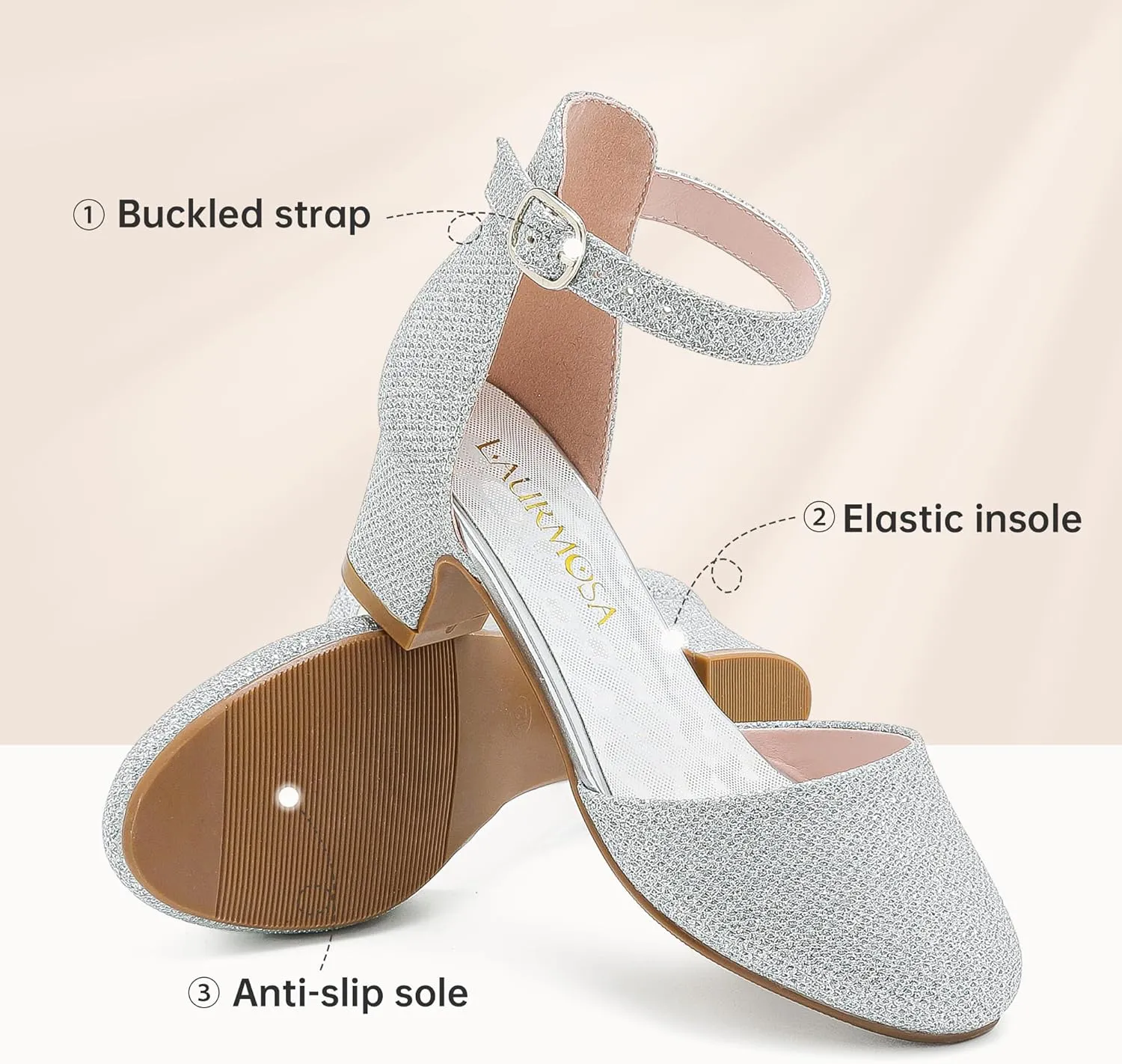 Girls Dress Shoes Closed Toe Chunky High Heels Ankle Strap Wedding Party Pump Shoes