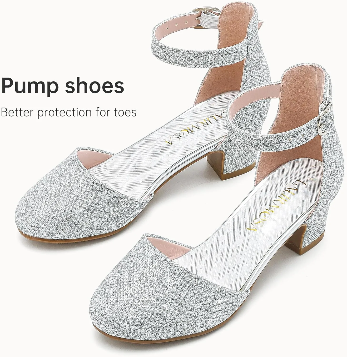 Girls Dress Shoes Closed Toe Chunky High Heels Ankle Strap Wedding Party Pump Shoes