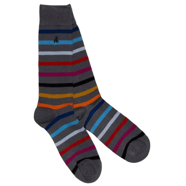Grey Small Stripe Soft Top Comfort Cuff Bamboo Socks by Swole Panda, Size 7-11