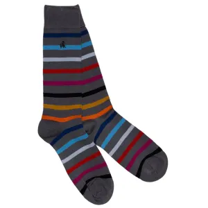 Grey Small Stripe Soft Top Comfort Cuff Bamboo Socks by Swole Panda, Size 7-11