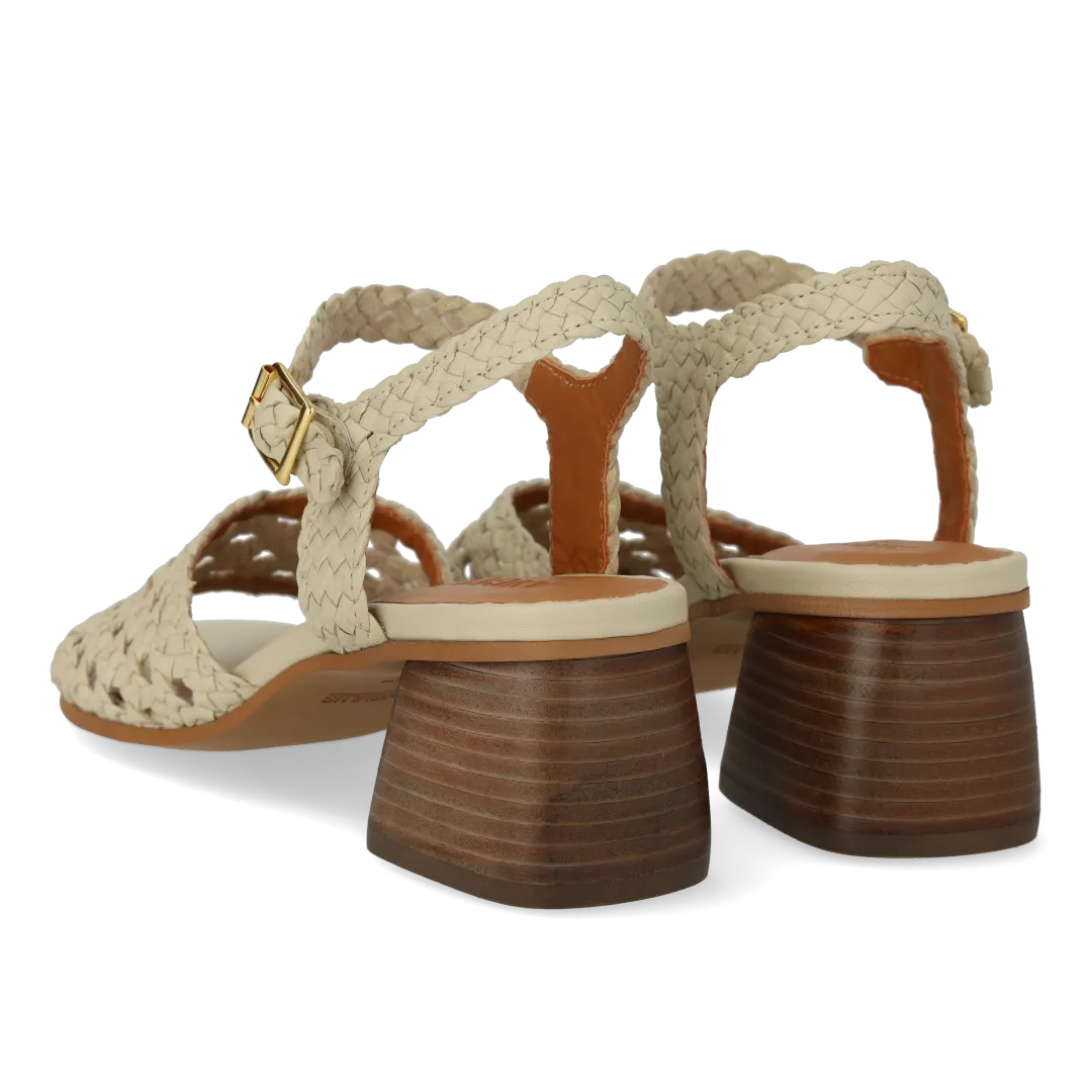 Hand-braided sandal with sculptural heel