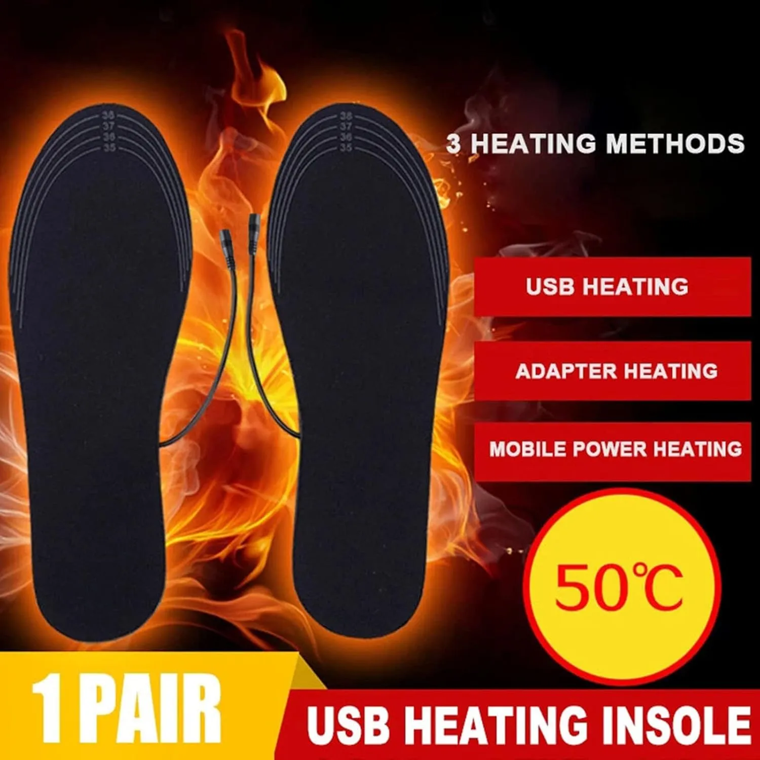 Heated Shoe Insoles Winter Foot Warmers,Heating Insole Electric USB Rechargeable Thermal Sole Trimmed Foot Warmer