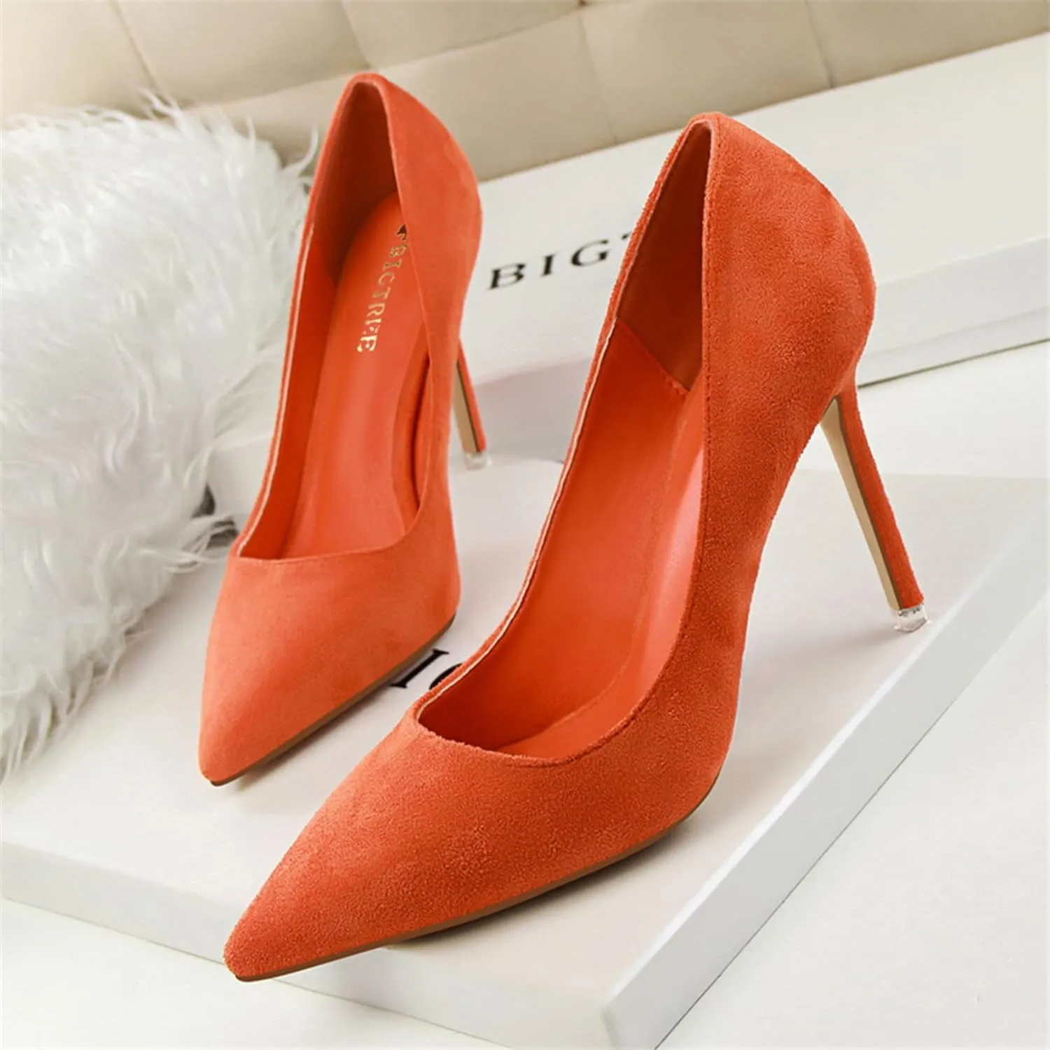 Hee grand Classic Pointed Toe Heels for Women Fashion Suede Stiletto Wedding Party Dress Shoes Office Pumps Lady High Heels