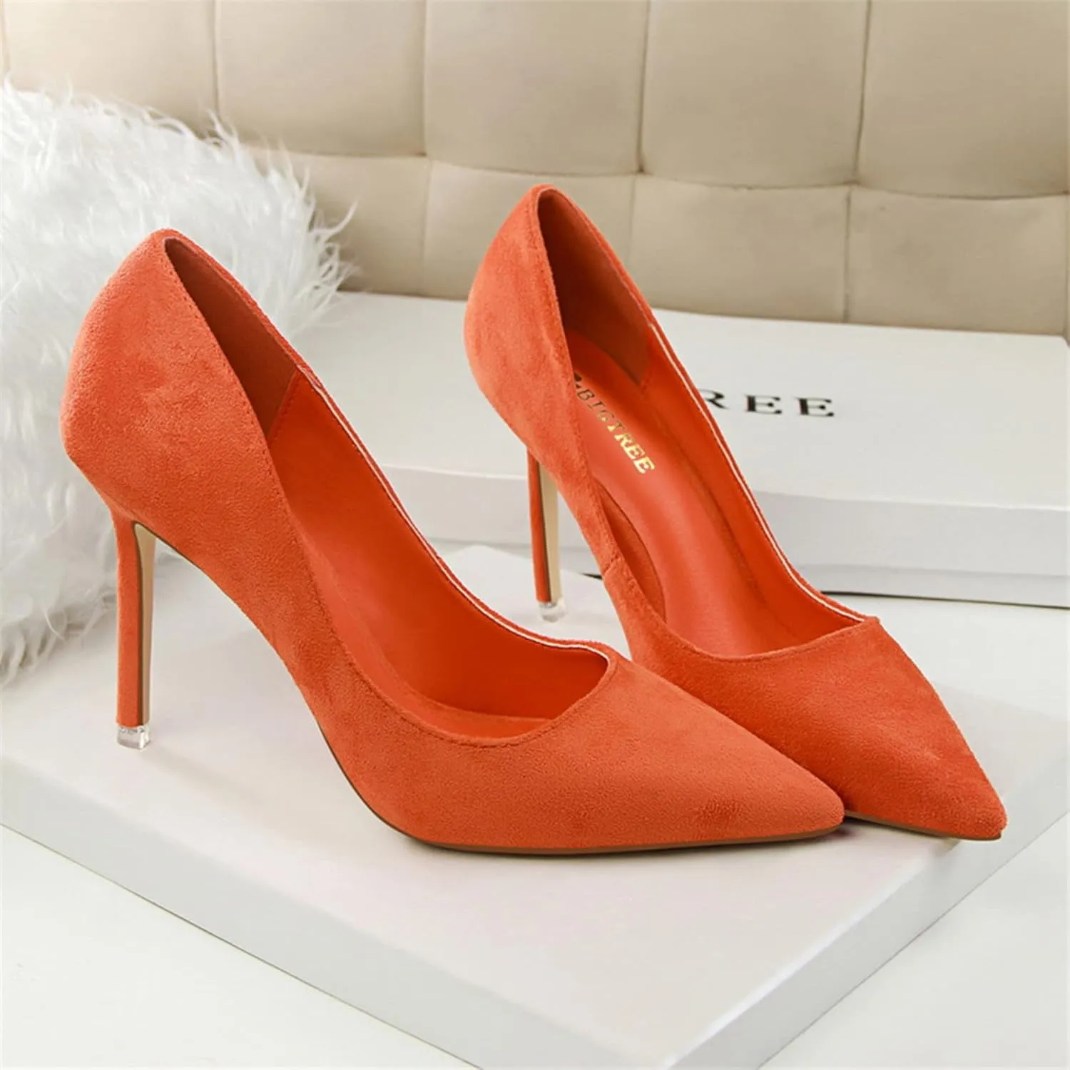 Hee grand Classic Pointed Toe Heels for Women Fashion Suede Stiletto Wedding Party Dress Shoes Office Pumps Lady High Heels