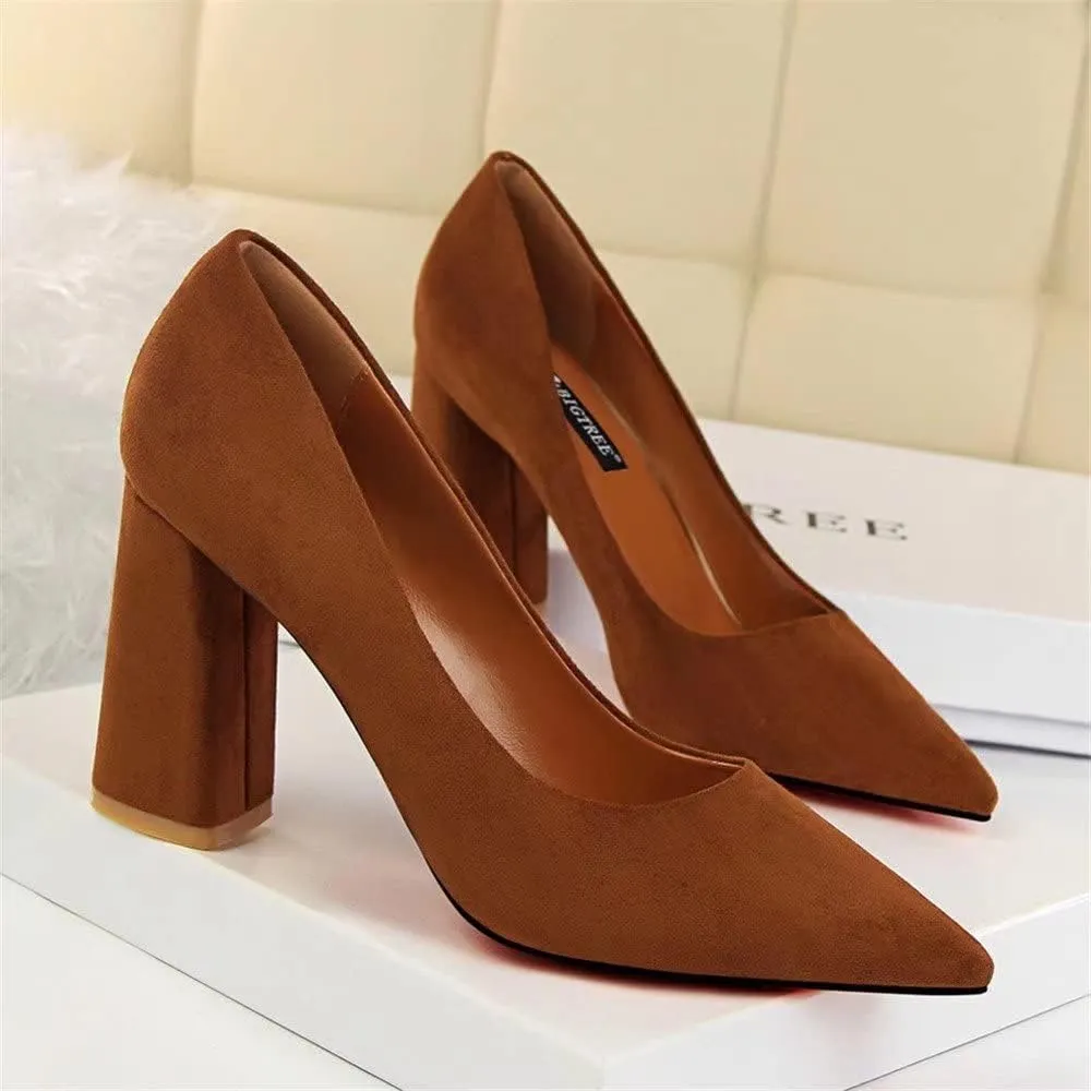 Hee grand Womens Heeled Pump Classic Pointed Toe Chunky High Heels Work Shoes Dress Pumps