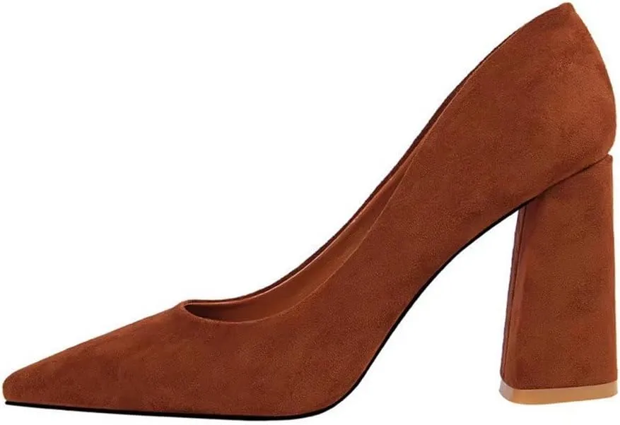 Hee grand Womens Heeled Pump Classic Pointed Toe Chunky High Heels Work Shoes Dress Pumps