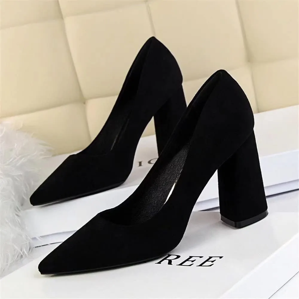 Hee grand Womens Heeled Pump Classic Pointed Toe Chunky High Heels Work Shoes Dress Pumps