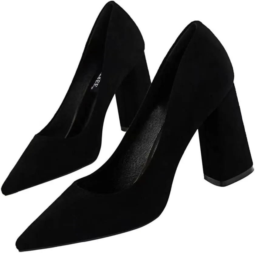 Hee grand Womens Heeled Pump Classic Pointed Toe Chunky High Heels Work Shoes Dress Pumps