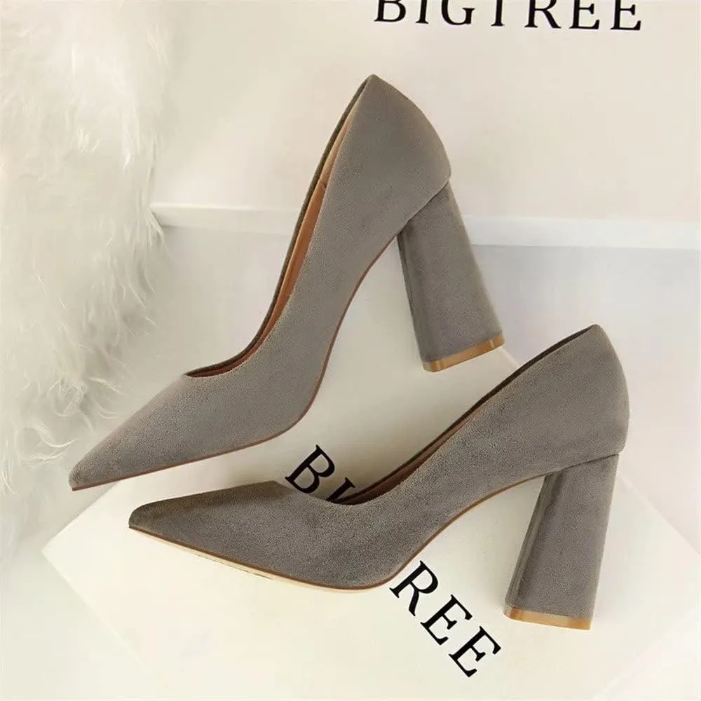 Hee grand Womens Heeled Pump Classic Pointed Toe Chunky High Heels Work Shoes Dress Pumps