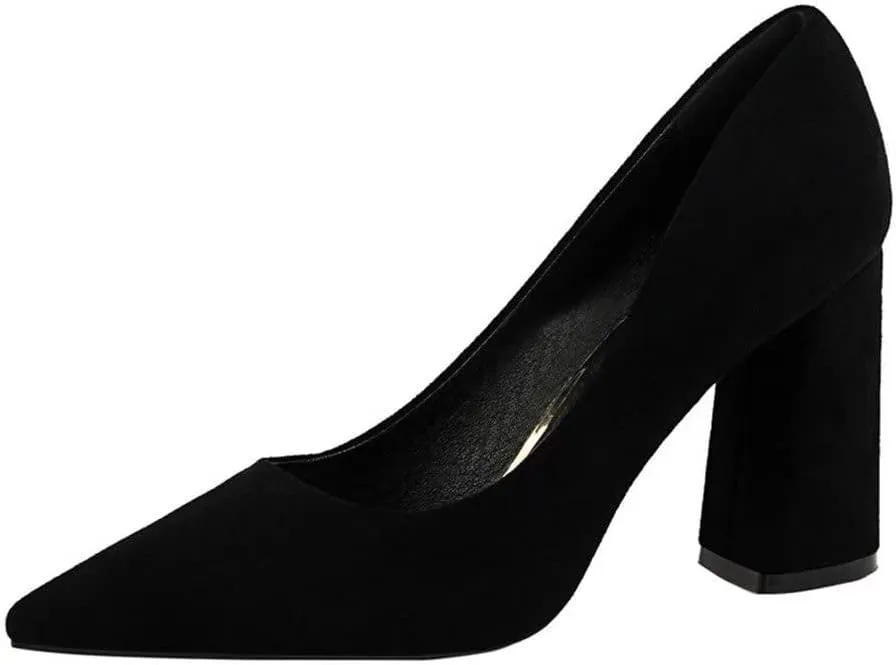 Hee grand Womens Heeled Pump Classic Pointed Toe Chunky High Heels Work Shoes Dress Pumps