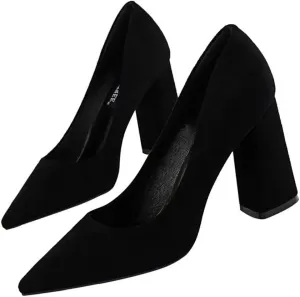Hee grand Womens Heeled Pump Classic Pointed Toe Chunky High Heels Work Shoes Dress Pumps