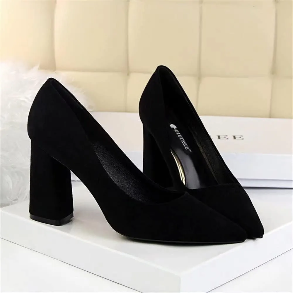 Hee grand Womens Heeled Pump Classic Pointed Toe Chunky High Heels Work Shoes Dress Pumps