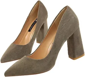 Hee grand Womens Heeled Pump Classic Pointed Toe Chunky High Heels Work Shoes Dress Pumps