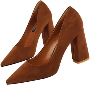 Hee grand Womens Heeled Pump Classic Pointed Toe Chunky High Heels Work Shoes Dress Pumps