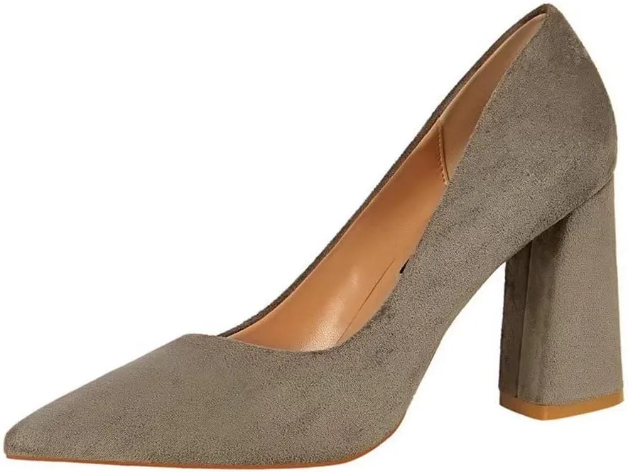 Hee grand Womens Heeled Pump Classic Pointed Toe Chunky High Heels Work Shoes Dress Pumps
