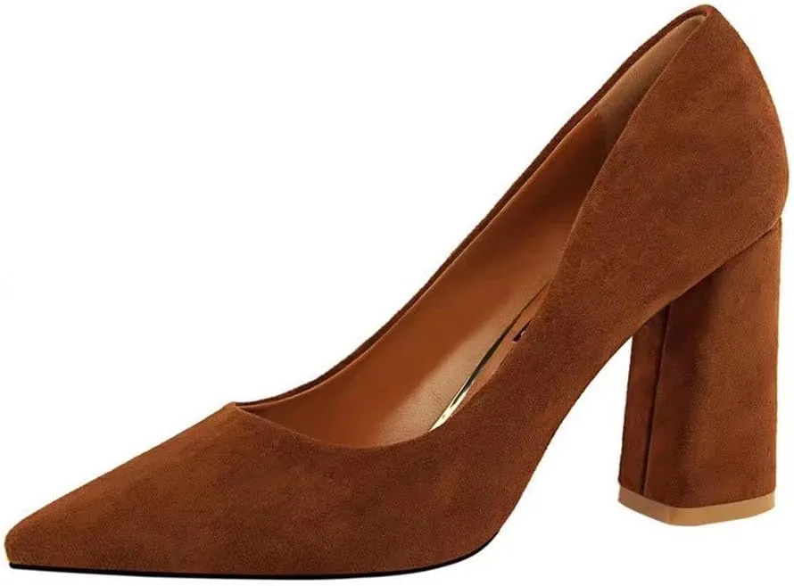 Hee grand Womens Heeled Pump Classic Pointed Toe Chunky High Heels Work Shoes Dress Pumps