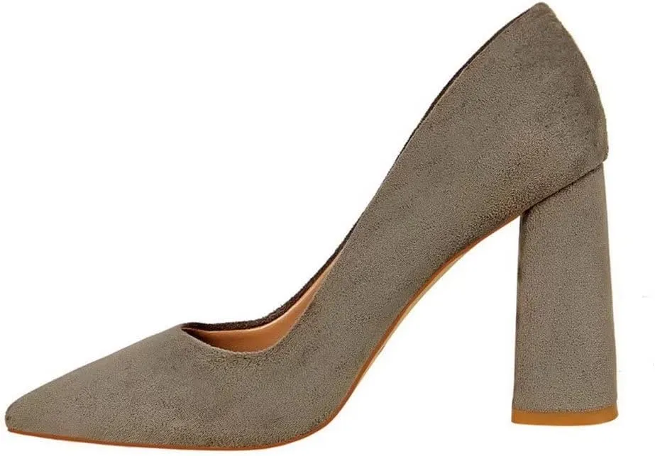 Hee grand Womens Heeled Pump Classic Pointed Toe Chunky High Heels Work Shoes Dress Pumps