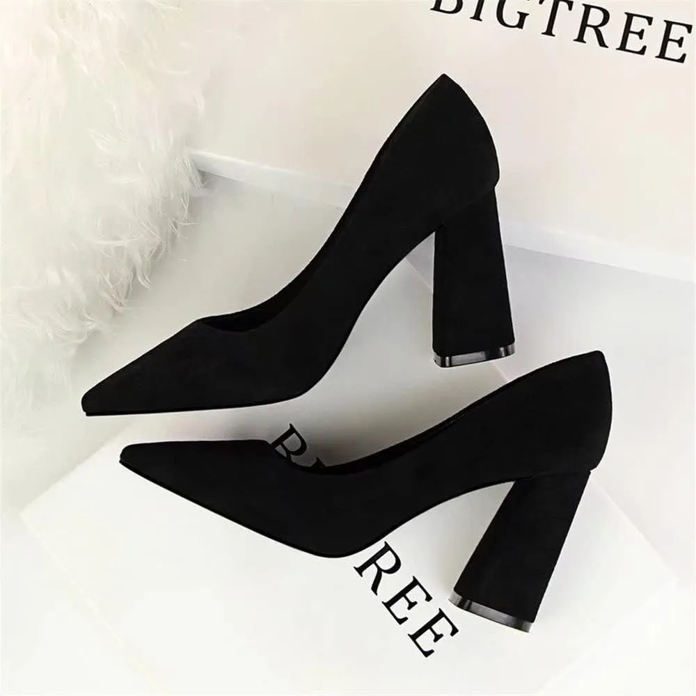 Hee grand Womens Heeled Pump Classic Pointed Toe Chunky High Heels Work Shoes Dress Pumps