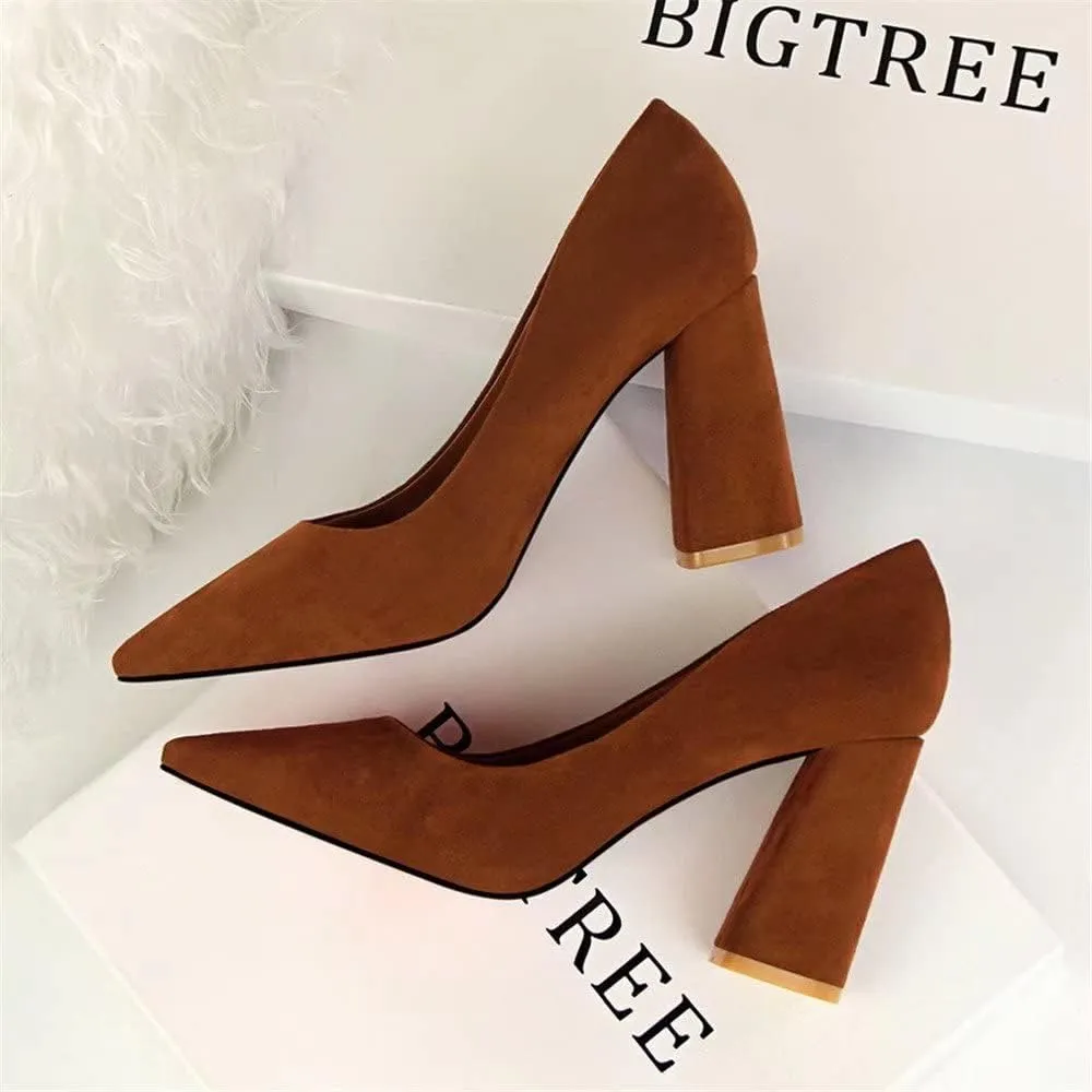 Hee grand Womens Heeled Pump Classic Pointed Toe Chunky High Heels Work Shoes Dress Pumps