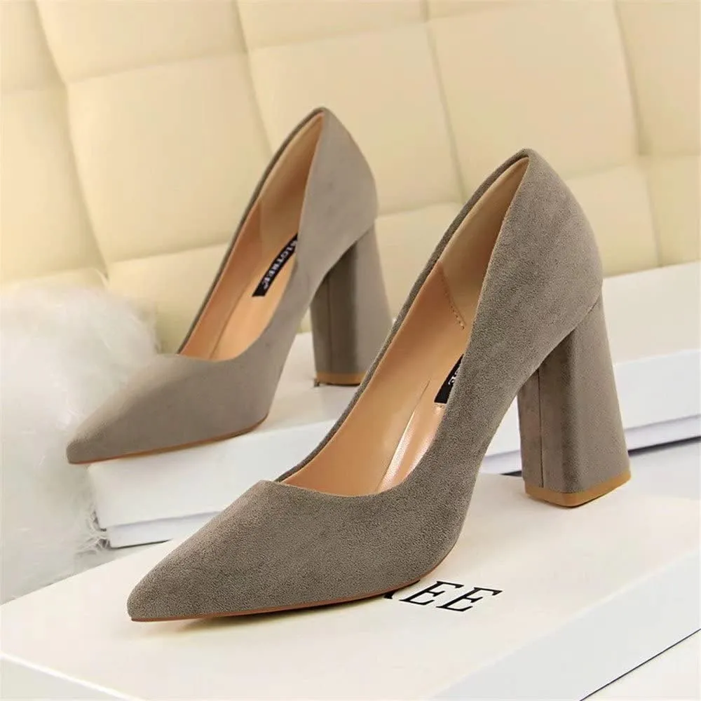 Hee grand Womens Heeled Pump Classic Pointed Toe Chunky High Heels Work Shoes Dress Pumps