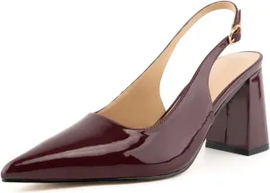 heelchic Slingback Heels for Women Block Heel Pointed Closed Toe Chunky Heel Slip on Wedding Dress Shoes Comfortable