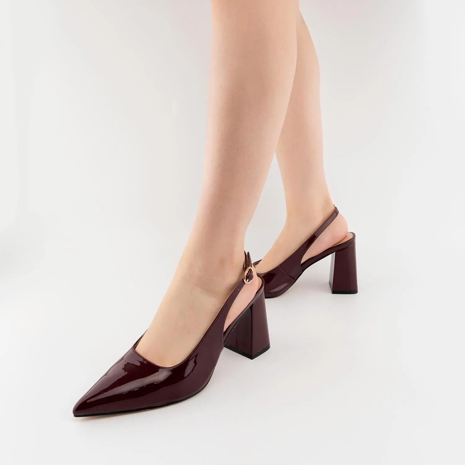 heelchic Slingback Heels for Women Block Heel Pointed Closed Toe Chunky Heel Slip on Wedding Dress Shoes Comfortable
