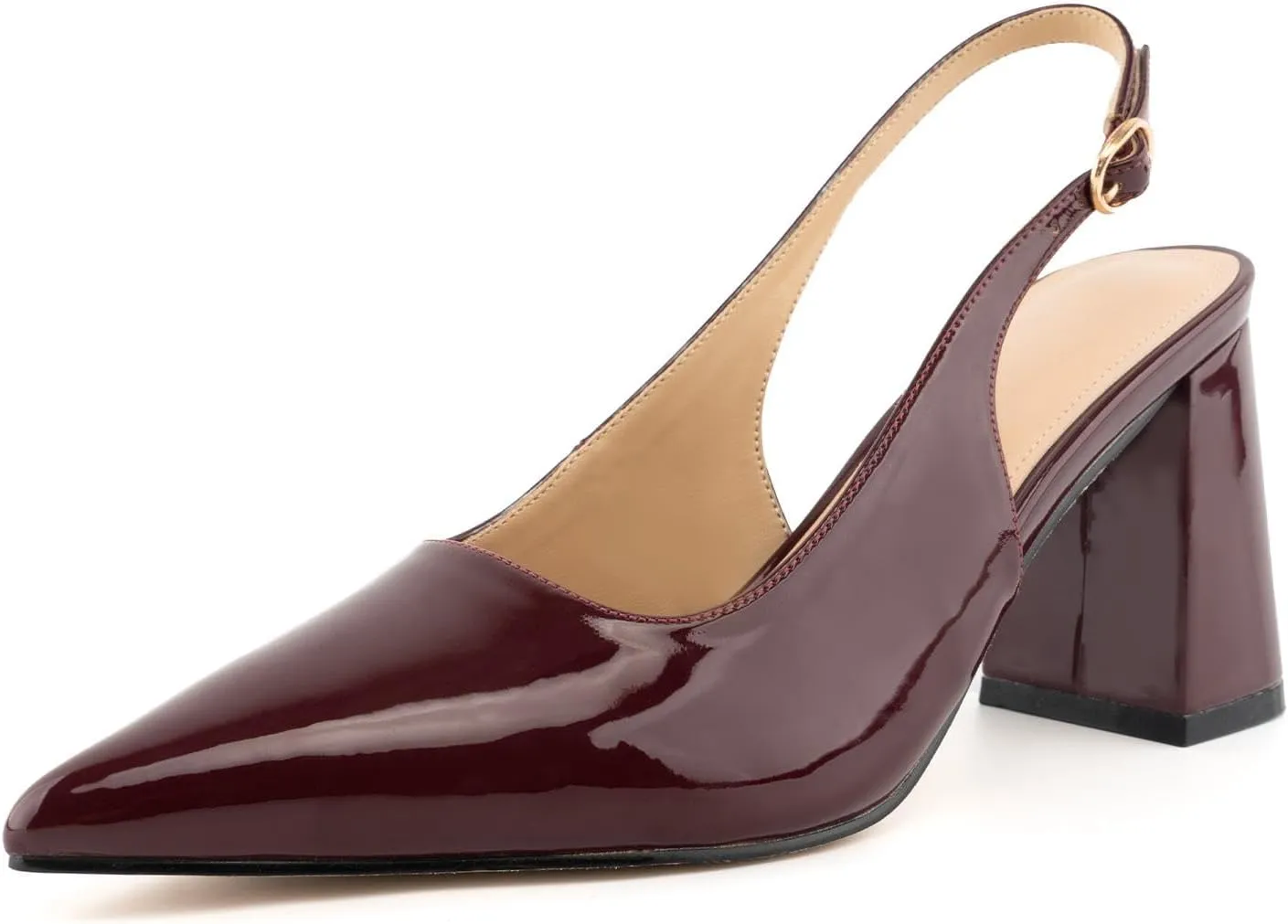 heelchic Slingback Heels for Women Block Heel Pointed Closed Toe Chunky Heel Slip on Wedding Dress Shoes Comfortable