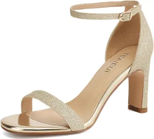 Heels for Women Round Toe Heeled Sandals Chunky High Heels with Ankle Strap Heels for Women Dressy Block Heels