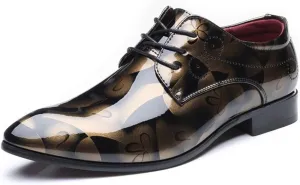 HOOENG Dress Formal Shoes for Men Lace Up Floral Shiny Derby Shoes PU Leather Anti-Slip Slip Resistant Low Top Party (Color : Brown, Size : 12)