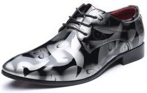 HOOENG Dress Formal Shoes for Men Lace Up Floral Shiny Derby Shoes PU Leather Anti-Slip Slip Resistant Low Top Party (Color : Gray, Size : 6)