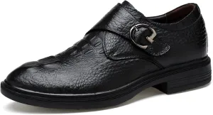 HOOENG Dress Formal Shoes for Men Slip on Crocodile Embossed Monk Strap Leather Slip Resistant Low Top Anti-Slip Non Slip Outdoor (Color : Black, Size : 7.5)