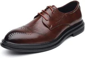 HOOENG Dress Oxford for Men Lace Up Brogue Embossed Wing Tip Crocodile Print Burnished Toe Rubber Sole Non Slip Anti-Slip Slip Resistant Low Top Wedding (Color : Brown, Size : 7.5)